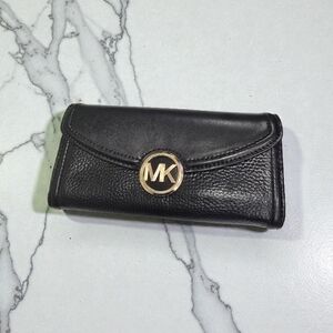 Michael Kors Black Leather Wallet with Gold Logo